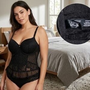 Smart & Sexy Black Underwire Lace And Mesh Ruffle Bustier Corset Top 42DD